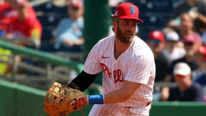 Philadelphia Phillies first baseman Bryce Harper looked good in the field in his spring training debut