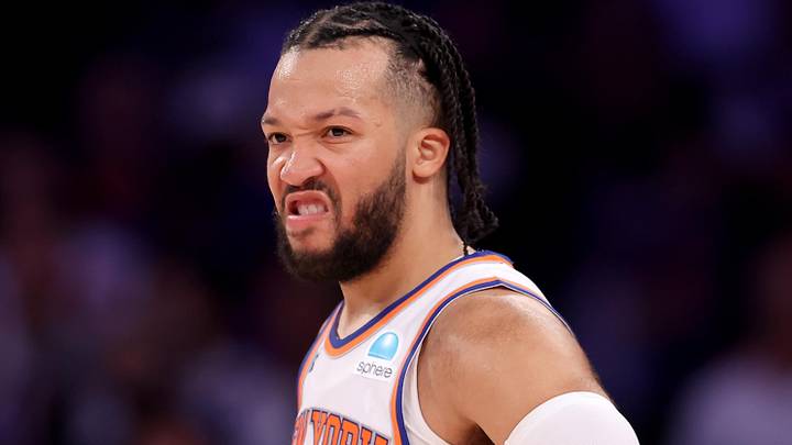 May 19, 2024; New York, New York, USA; New York Knicks guard Jalen Brunson (11) reacts during the third quarter of game seven of the second round of the 2024 NBA playoffs against the Indiana Pacers at Madison Square Garden. Mandatory Credit: Brad Penner-Imagn Images