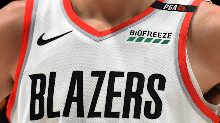 Oct 20, 2018; Portland, OR, USA; A detailed view of a Portland Trail Blazers jersey with a "PGA" patch honoring the late Paul Allen during the first quarter of the game against the San Antonio Spursat the Moda Center. Allen passed away last week. Mandatory Credit: Steve Dykes-Imagn Images Oct 20, 2018; Portland, OR, USA; A detailed view of a Portland Trail Blazers jersey with a "PGA" patch honoring the late Paul Allen during the first quarter of the game against the San Antonio Spursat the Moda Center. Allen passed away last week. Mandatory Credit: Steve Dykes-Imagn Images