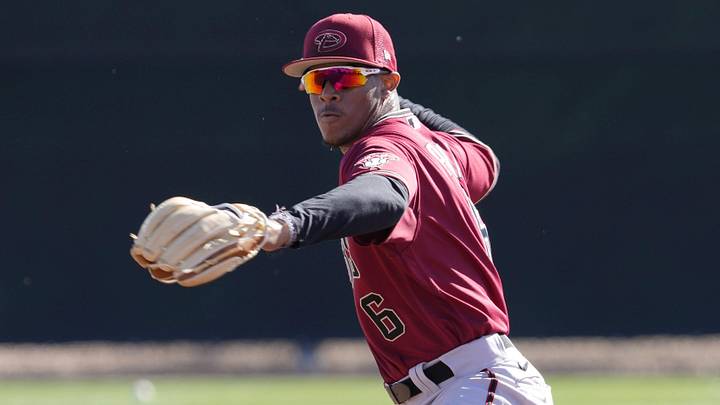 Diamondbacks minor league infielder Manuel Pena throws during a select training camp at Salt River Fields on Feb. 21, 2022.
Baseball Diamondbacks Select Minor League Camp Diamondbacks minor league infielder Manuel Pena throws during a select training camp at Salt River Fields on Feb. 21, 2022.
Baseball Diamondbacks Select Minor League Camp