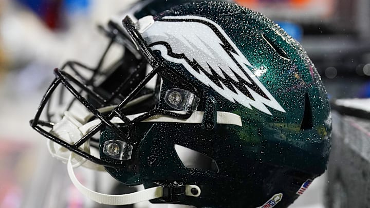Nov 20, 2023; Kansas City, Missouri, USA; A general view of a Philadelphia Eagles helmet against the Kansas City Chiefs prior to a game at GEHA Field at Arrowhead Stadium. Mandatory Credit: Denny Medley-Imagn Images Nov 20, 2023; Kansas City, Missouri, USA; A general view of a Philadelphia Eagles helmet against the Kansas City Chiefs prior to a game at GEHA Field at Arrowhead Stadium. Mandatory Credit: Denny Medley-Imagn Images