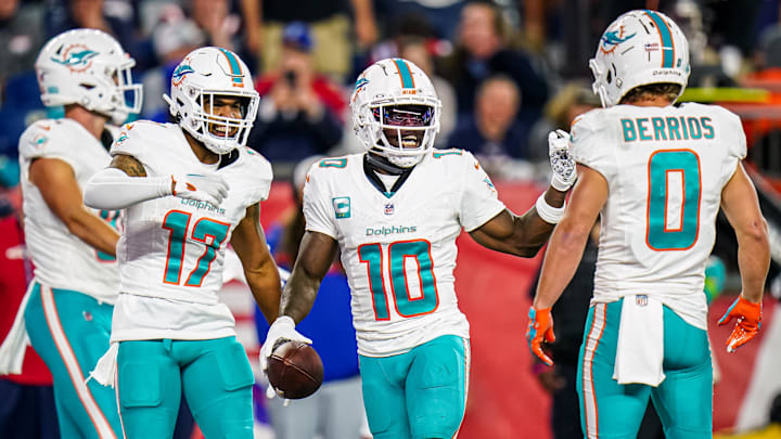 Miami Dolphins wide receiver Tyreek Hill (10) reacts.