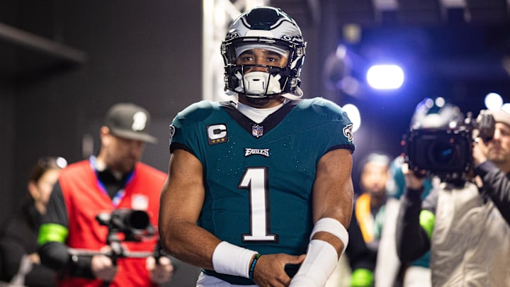 Dec 31, 2023; Philadelphia, Pennsylvania, USA; Philadelphia Eagles quarterback Jalen Hurts (1) walks