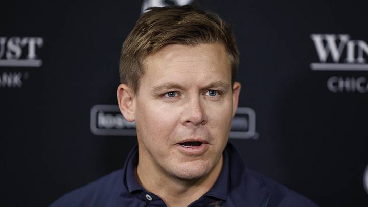 Apr 26, 2024; Chicago, Illinois, USA; Chicago White Sox general manager Chris Getz speaks before a baseball game between the Chicago White Sox and Tampa Bay Rays at Guaranteed Rate Field. Mandatory Credit: Kamil Krzaczynski-Imagn Images