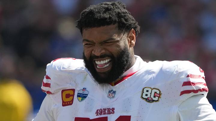 Sep 11, 2026; Melbourne, Victoria, Australia; San Francisco 49ers offensive tackle Trent Williams (71) reacts against the Los Angeles Rams in the second half during the 2026 NFL Melbourne Game at Melbourne Cricket Ground. Mandatory Credit: Kirby Lee-Imagn Images Sep 11, 2026; Melbourne, Victoria, Australia; San Francisco 49ers offensive tackle Trent Williams (71) reacts against the Los Angeles Rams in the second half during the 2026 NFL Melbourne Game at Melbourne Cricket Ground. Mandatory Credit: Kirby Lee-Imagn Images
