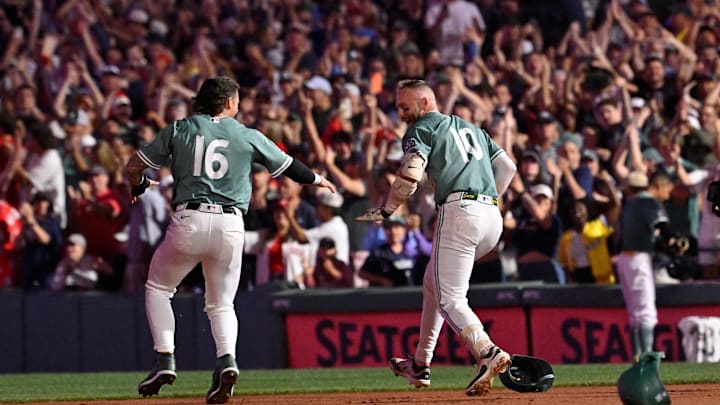 Aug 15, 2025; Boston, Massachusetts, USA; Boston Red Sox shortstop Trevor Story (10) celebrates his walk-off RBI against the Miami Marlins with left fielder Jarren Duran (16) during the ninth inning at Fenway Park. Mandatory Credit: Eric Canha-Imagn Images Aug 15, 2025; Boston, Massachusetts, USA; Boston Red Sox shortstop Trevor Story (10) celebrates his walk-off RBI against the Miami Marlins with left fielder Jarren Duran (16) during the ninth inning at Fenway Park. Mandatory Credit: Eric Canha-Imagn Images