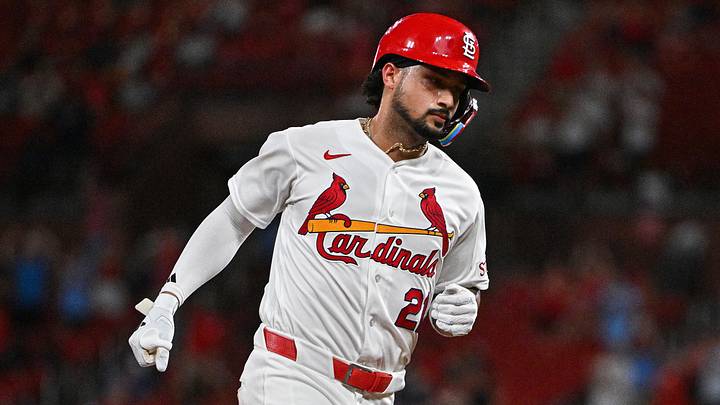 Aug 11, 2026; St. Louis, Missouri, USA; St. Louis Cardinals center fielder Everson Pereira (21) runs the bases after hitting a solo home run against the Philadelphia Phillies during the eighth inning at Busch Stadium. Mandatory Credit: Jeff Curry-Imagn Images