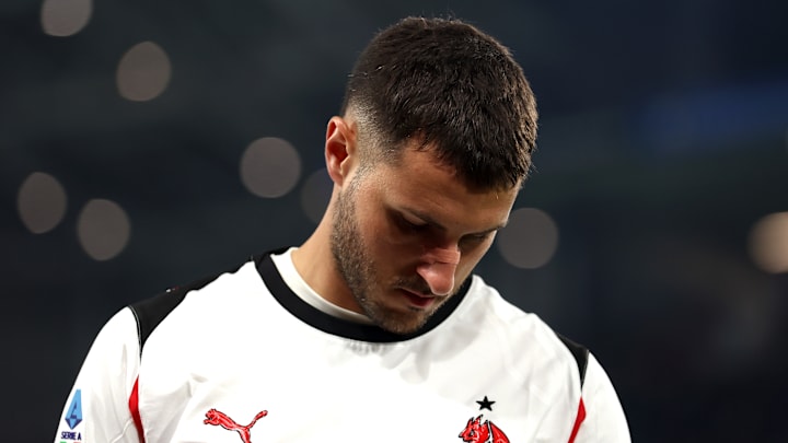 Santiago Gimenez of Ac Milan looks on during the Serie A...