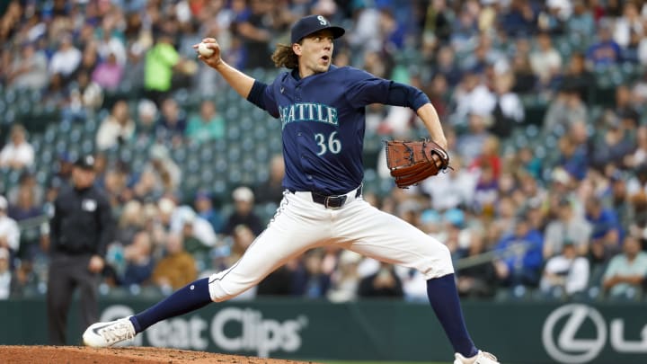 Seattle Mariners starting pitcher Logan Gilbert throws against the Tampa Bay Rays on Tuesday at T-Mobile Park. Seattle Mariners starting pitcher Logan Gilbert throws against the Tampa Bay Rays on Tuesday at T-Mobile Park.
