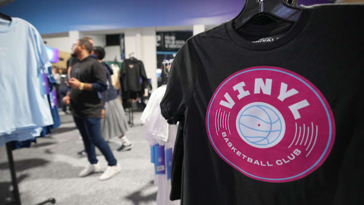Jan 17, 2025; Miami, FL, USA;  People shop before the game between the Mist and the Lunar Owls of the Unrivaled women’s professional 3v3 basketball league at Wayfair Arena. Mandatory Credit: Jim Rassol-Imagn Images
