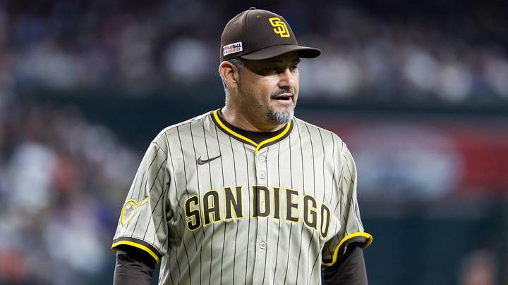 Jun 13, 2025; Phoenix, Arizona, USA; San Diego Padres pitching coach Ruben Niebla against the Arizona Diamondbacks at Chase Field. Mandatory Credit: Mark J. Rebilas-Imagn Images Jun 13, 2025; Phoenix, Arizona, USA; San Diego Padres pitching coach Ruben Niebla against the Arizona Diamondbacks at Chase Field. Mandatory Credit: Mark J. Rebilas-Imagn Images
