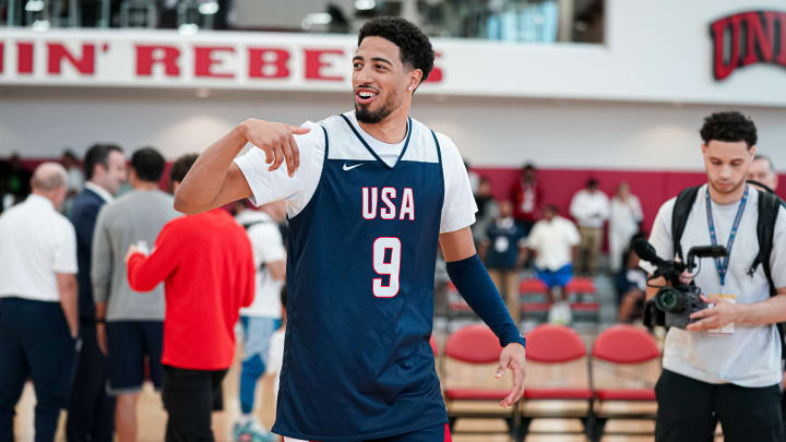 Indiana Pacers guard Tyrese Haliburton practices for Team USA on July 9, 2024 (Mandatory Photo Credit: Alex Shigio | USA Basketball)