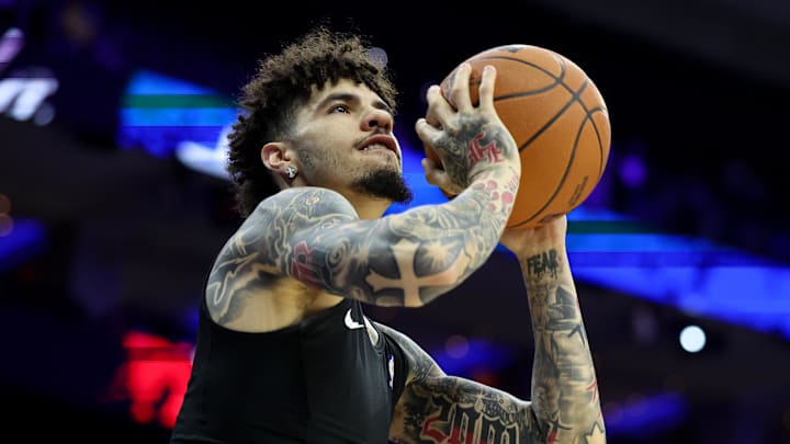 Oct 25, 2025; Philadelphia, Pennsylvania, USA; Charlotte Hornets guard LaMelo Ball (1) before action against the Philadelphia 76ers at Xfinity Mobile Arena. Mandatory Credit: Bill Streicher-Imagn Images Oct 25, 2025; Philadelphia, Pennsylvania, USA; Charlotte Hornets guard LaMelo Ball (1) before action against the Philadelphia 76ers at Xfinity Mobile Arena. Mandatory Credit: Bill Streicher-Imagn Images