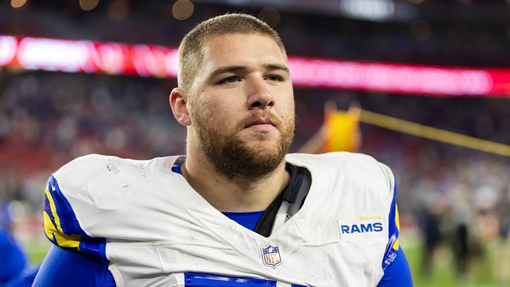 Dec 7, 2025; Glendale, Arizona, USA; Los Angeles Rams defensive end Braden Fiske (55) against the Arizona Cardinals at State Farm Stadium. Mandatory Credit: Mark J. Rebilas-Imagn Images Dec 7, 2025; Glendale, Arizona, USA; Los Angeles Rams defensive end Braden Fiske (55) against the Arizona Cardinals at State Farm Stadium. Mandatory Credit: Mark J. Rebilas-Imagn Images