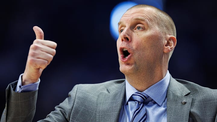 Feb 28, 2026; Lexington, Kentucky, USA; Kentucky Wildcats head coach Mark Pope motions to his players during the first half against the Vanderbilt Commodores at Rupp Arena at Central Bank Center. Mandatory Credit: Jordan Prather-Imagn Images Feb 28, 2026; Lexington, Kentucky, USA; Kentucky Wildcats head coach Mark Pope motions to his players during the first half against the Vanderbilt Commodores at Rupp Arena at Central Bank Center. Mandatory Credit: Jordan Prather-Imagn Images