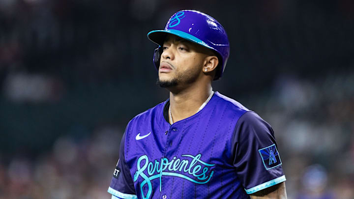 Aug 24, 2025; Phoenix, Arizona, USA; Arizona Diamondbacks second baseman Ketel Marte against the Cincinnati Reds at Chase Field. Mandatory Credit: Mark J. Rebilas-Imagn Images Aug 24, 2025; Phoenix, Arizona, USA; Arizona Diamondbacks second baseman Ketel Marte against the Cincinnati Reds at Chase Field. Mandatory Credit: Mark J. Rebilas-Imagn Images