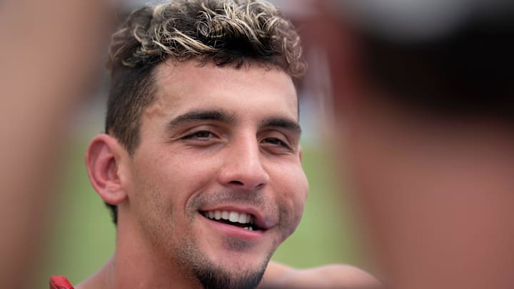 Tennessee Titans receiver Xavier Restrepo speaks with the media during OTAs.