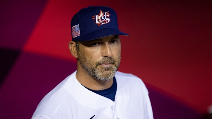 Mar 13, 2023; Phoenix, Arizona, USA; USA manager Mark DeRosa prior to game against Canada during the World Baseball Classic at Chase Field. Mandatory Credit: Mark J. Rebilas-USA TODAY Sports
