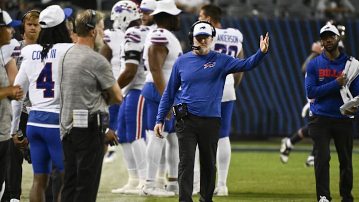Buffalo Bills head coach Sean McDermott gestures at the end of the second half against the Chicago Bears.
