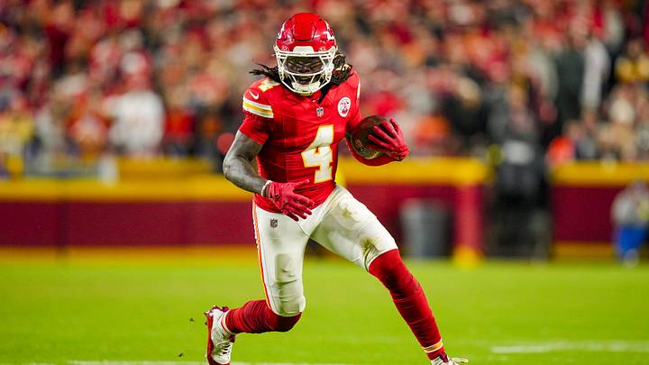 Kansas City Chiefs wide receiver Rashee Rice (4) runs with the ball during the second half against the Washington Commanders at GEHA Field at Arrowhead Stadium. Mandatory Credit: Jay Biggerstaff-Imagn Images Kansas City Chiefs wide receiver Rashee Rice (4) runs with the ball during the second half against the Washington Commanders at GEHA Field at Arrowhead Stadium. Mandatory Credit: Jay Biggerstaff-Imagn Images