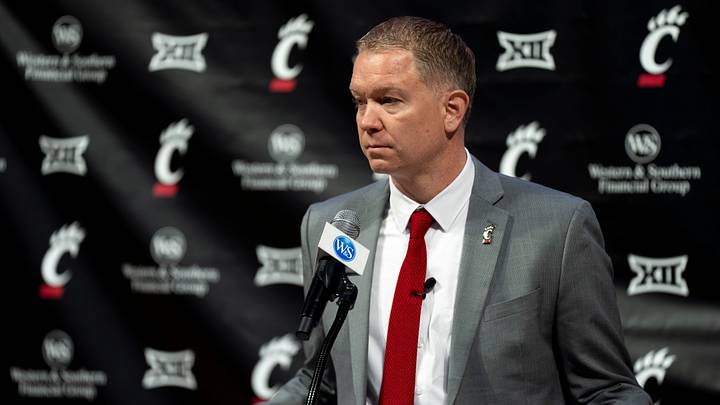 Cincinnati head coach Jerrod Calhoun speaks during a press conference announcing him as the head men's basketball coach at Fifth Third Arena in Cincinnati on Wednesday, March 25, 2026. Cincinnati head coach Jerrod Calhoun speaks during a press conference announcing him as the head men's basketball coach at Fifth Third Arena in Cincinnati on Wednesday, March 25, 2026.