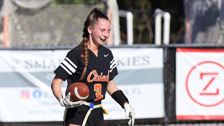 Oviedo senior Lily McCaslin last week caught five passes for 69 yards and a TD to power the Lions past Seminole High, 14-0.