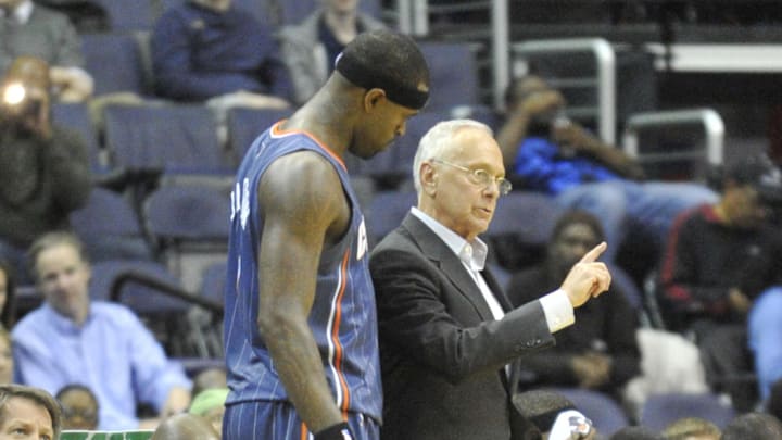 Nov 12, 2010; Washington, DC, USA; Charlotte Bobcats head coach Larry Brown (right) talks to shooting guard Stephen Jackson (left) during the first quarter against the Washington Wizards at the Verizon Center. Mandatory Credit: Joy R. Absalon-Imagn Images Nov 12, 2010; Washington, DC, USA; Charlotte Bobcats head coach Larry Brown (right) talks to shooting guard Stephen Jackson (left) during the first quarter against the Washington Wizards at the Verizon Center. Mandatory Credit: Joy R. Absalon-Imagn Images