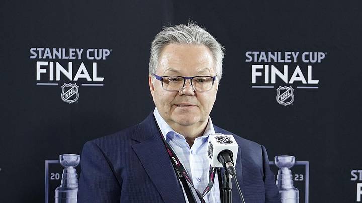Jun 2, 2023; Las Vegas, Nevada, USA; Vegas Golden Knights general manager Kelly McCrimmon and head coach Bruce Cassidy answers questions to the press during media day in advance of the 2023 Stanley Cup Final. Mandatory Credit: Lucas Peltier-Imagn Images Jun 2, 2023; Las Vegas, Nevada, USA; Vegas Golden Knights general manager Kelly McCrimmon and head coach Bruce Cassidy answers questions to the press during media day in advance of the 2023 Stanley Cup Final. Mandatory Credit: Lucas Peltier-Imagn Images