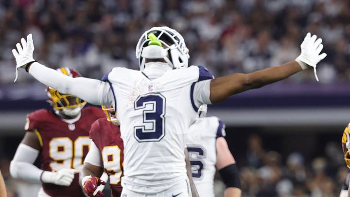 Dallas Cowboys wide receiver George Pickens reacts against the Washington Commanders at AT&T Stadium. Dallas Cowboys wide receiver George Pickens reacts against the Washington Commanders at AT&T Stadium.