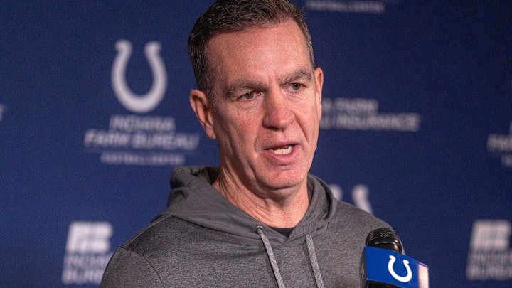 New Indianapolis Colts Defensive Coordinator Lou Anarumo speaks during a press conference Thursday, Jan. 23, 2025 at the Colts practice facility, the Indiana Farm Bureau Football Center.