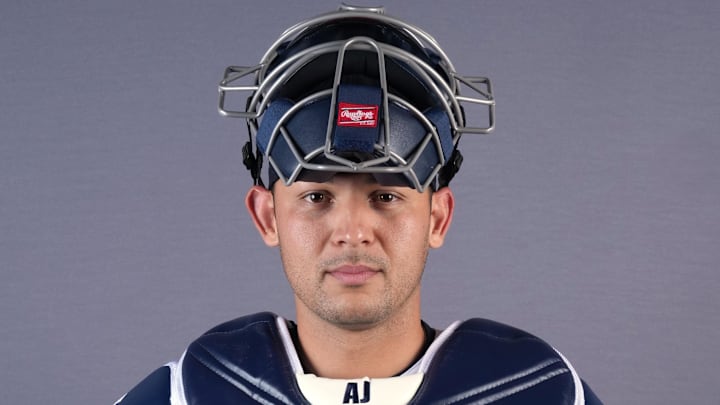 Feb 19, 2026; Lee County, FL, USA;  Minnesota Twins catcher Alex Jackson (70) poses for a portrait during photo day at Hammond Stadium. Mandatory Credit: Jim Rassol-Imagn Images

