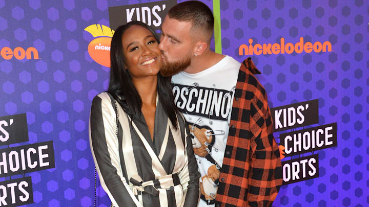 Travis Kelce & Kayla Nicole at the Nickelodeon Kids Choice Sports Awards.