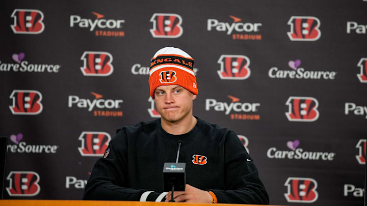 Cincinnati Bengals quarterback Joe Burrow speaks to the media about his season-ending wrist injury
