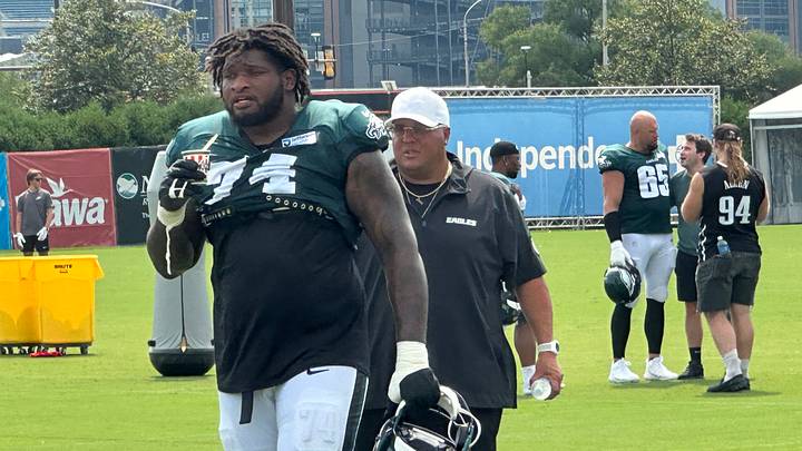 Eagles OR Fred Johnson after practice on Aug. 13, 2026. Eagles OR Fred Johnson after practice on Aug. 13, 2026.