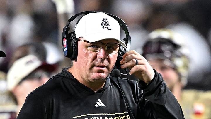Texas A&M Aggies head coach Mike Elko looks on during a time-out in fourth quarter against the Arkansas Razorbacks at Kyle Field. Texas A&M Aggies head coach Mike Elko looks on during a time-out in fourth quarter against the Arkansas Razorbacks at Kyle Field.