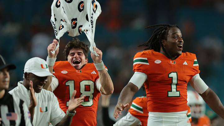 Sep 10, 2026; Miami Gardens, Florida, USA; Miami Hurricanes wide receiver Malachi Toney (1) reacts to a touchdown scored by wide receiver Vance Spafford (13) in the third quarter against the Florida A&M Rattlers at Hard Rock Stadium. Mandatory Credit: Sam Navarro-Imagn Images Sep 10, 2026; Miami Gardens, Florida, USA; Miami Hurricanes wide receiver Malachi Toney (1) reacts to a touchdown scored by wide receiver Vance Spafford (13) in the third quarter against the Florida A&M Rattlers at Hard Rock Stadium. Mandatory Credit: Sam Navarro-Imagn Images