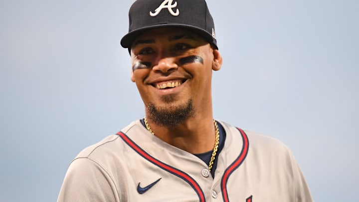 Aug 31, 2024; Philadelphia, Pennsylvania, USA; Atlanta Braves shortstop Orlando Arcia (11) before game against the Philadelphia Phillies at Citizens Bank Park. Mandatory Credit: Eric Hartline-Imagn Images