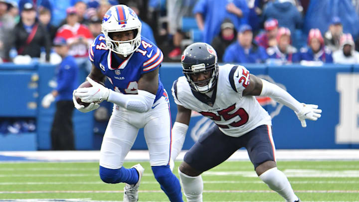 Oct 3, 2021; Orchard Park, New York, USA; Buffalo Bills wide receiver Stefon Diggs (14) moves past