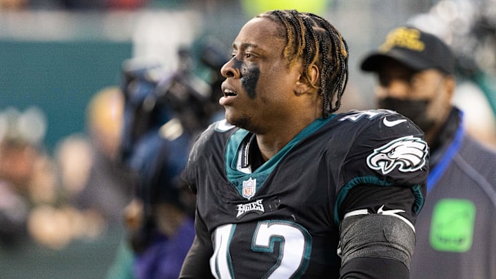 Nov 21, 2021; Philadelphia, Pennsylvania, USA; Philadelphia Eagles safety K'Von Wallace (42) in a game against the New Orleans Saints at Lincoln Financial Field.
