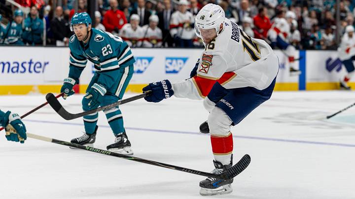 Oct 1, 2026; San Jose, California, USA; Florida Panthers center Aleksander Barkov (16) shoots during the first period against the San Jose Sharks at SAP Center at San Jose. Mandatory Credit: Bob Kupbens-Imagn Images Oct 1, 2026; San Jose, California, USA; Florida Panthers center Aleksander Barkov (16) shoots during the first period against the San Jose Sharks at SAP Center at San Jose. Mandatory Credit: Bob Kupbens-Imagn Images