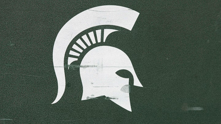 Oct 12, 2019; Madison, WI, USA; Michigan State Spartans logo on sideline equipment prior to the game against the Wisconsin Badgers at Camp Randall Stadium. Mandatory Credit: Jeff Hanisch-Imagn Images