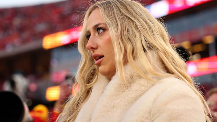 Brittany Mahomes on the sidelines before the AFC Championship gameagainst the Buffalo Bills at GEHA Field at Arrowhead Stadium. Brittany Mahomes on the sidelines before the AFC Championship gameagainst the Buffalo Bills at GEHA Field at Arrowhead Stadium.