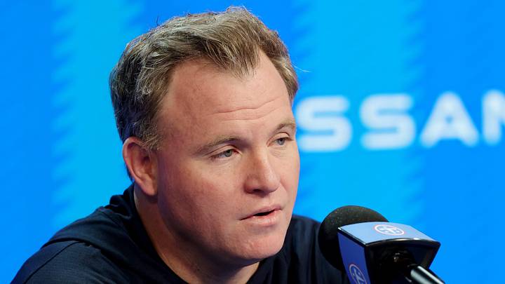 Titans general manager Mike Borgonzi speaks to members of the media during a pre NFL draft press conference held at the Titans practice facility Thursday, April 16, 2026.