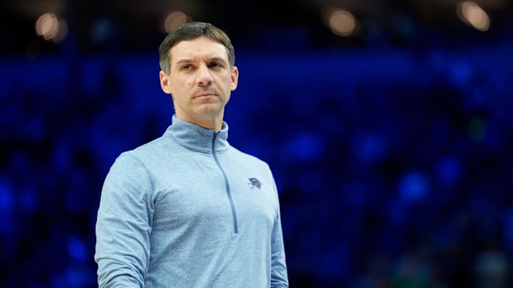 Jan 29, 2026; Minneapolis, Minnesota, USA; Oklahoma City Thunder head coach Mark Daigneault calls a time out against the Minnesota Timberwolves in the third quarter at Target Center. Mandatory Credit: Matt Blewett-Imagn Images