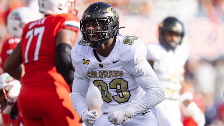 Oct 19, 2024; Tucson, Arizona, USA; Colorado Buffalos defensive end Samuel Okunlola (93) against the Arizona Wildcats at Arizona Stadium.