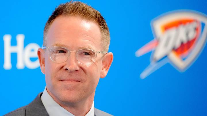 Thunder general manager Sam Presti speaks during an introductory press conference for the 2024 Thunder draft picks at Oklahoma Contemporary Arts Center in Oklahoma City on Saturday, June, 29, 2024. Thunder general manager Sam Presti speaks during an introductory press conference for the 2024 Thunder draft picks at Oklahoma Contemporary Arts Center in Oklahoma City on Saturday, June, 29, 2024.