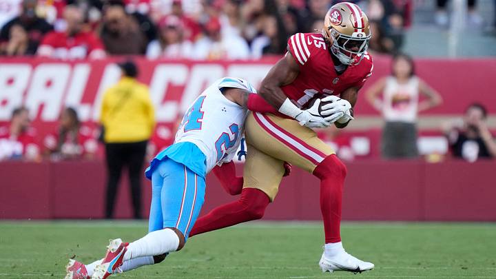 August 13, 2026; Santa Clara, California, USA; San Francisco 49ers wide receiver De'zhaun Stribling (15) is tackled by Tennessee Titans cornerback Alontae Taylor (24) during the first quarter at Levi's Stadium. Mandatory Credit: Kyle Terada-Imagn Images August 13, 2026; Santa Clara, California, USA; San Francisco 49ers wide receiver De'zhaun Stribling (15) is tackled by Tennessee Titans cornerback Alontae Taylor (24) during the first quarter at Levi's Stadium. Mandatory Credit: Kyle Terada-Imagn Images