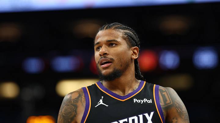 Apr 27, 2026; Phoenix, Arizona, USA; Phoenix Suns guard Jalen Green (4) against the Oklahoma City Thunder during game four of the first round of the 2026 NBA Playoffs at Mortgage Matchup Center. Mandatory Credit: Mark J. Rebilas-Imagn Images
