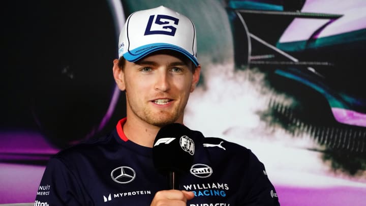 May 2, 2024; Miami Gardens, Florida, USA; Williams driver Logan Sargeant (2) addresses the media in advance of the Miami Grand Prix at the Miami International Autodrome. Mandatory Credit: John David Mercer-USA TODAY Sports May 2, 2024; Miami Gardens, Florida, USA; Williams driver Logan Sargeant (2) addresses the media in advance of the Miami Grand Prix at the Miami International Autodrome. Mandatory Credit: John David Mercer-USA TODAY Sports
