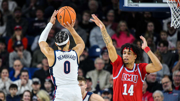 Gonzaga senior guard Ryan Nembhard (0).